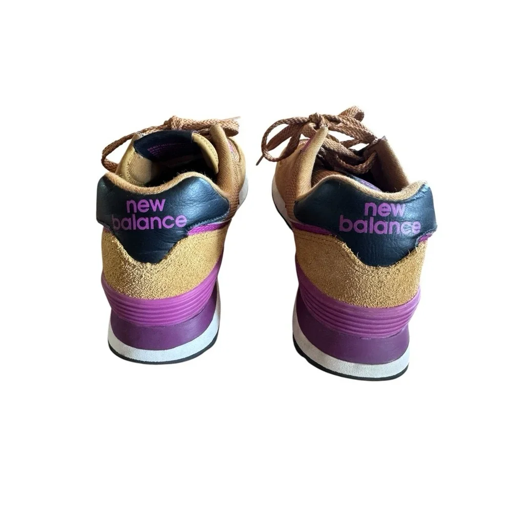 New Balance 574 Women's Workwear Jewel Size 6 Sneakers Tan Suede‎ Purple Accents